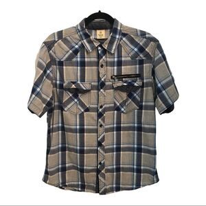 Rustic Blue button up plaid men’s shirt